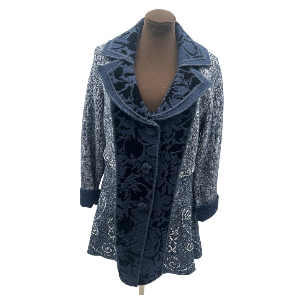 Parkhurst Sweater Jacket Women’s Large Blue Textured Velvet Button Boho Chic